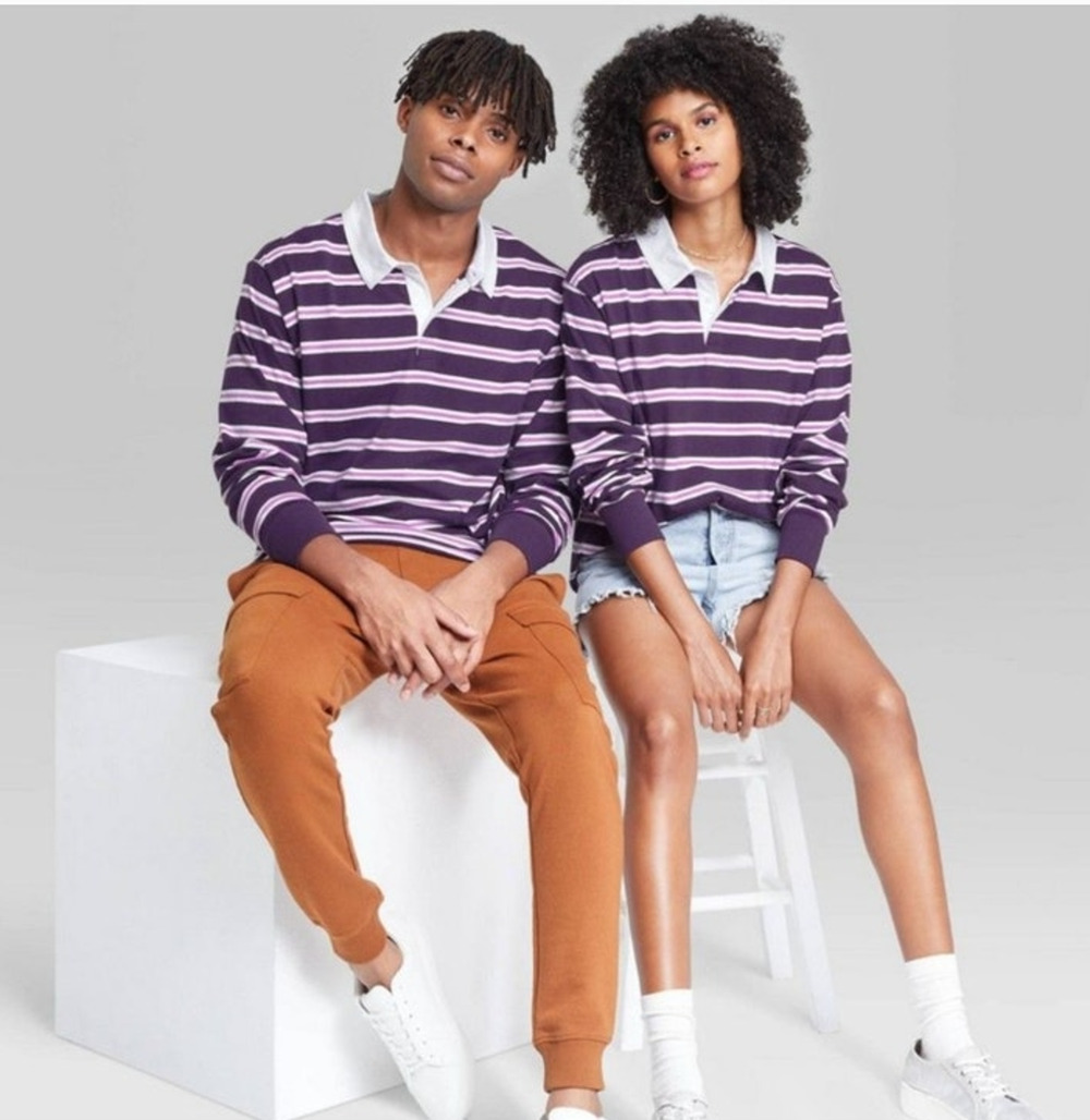 WILD FABLE Unixex Purple White Stripes Rugby Shirt Preppy Medium NEW